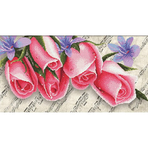 NEEDLE ART WORLD Printed Cross Stitch 'Pink Roses and Music'